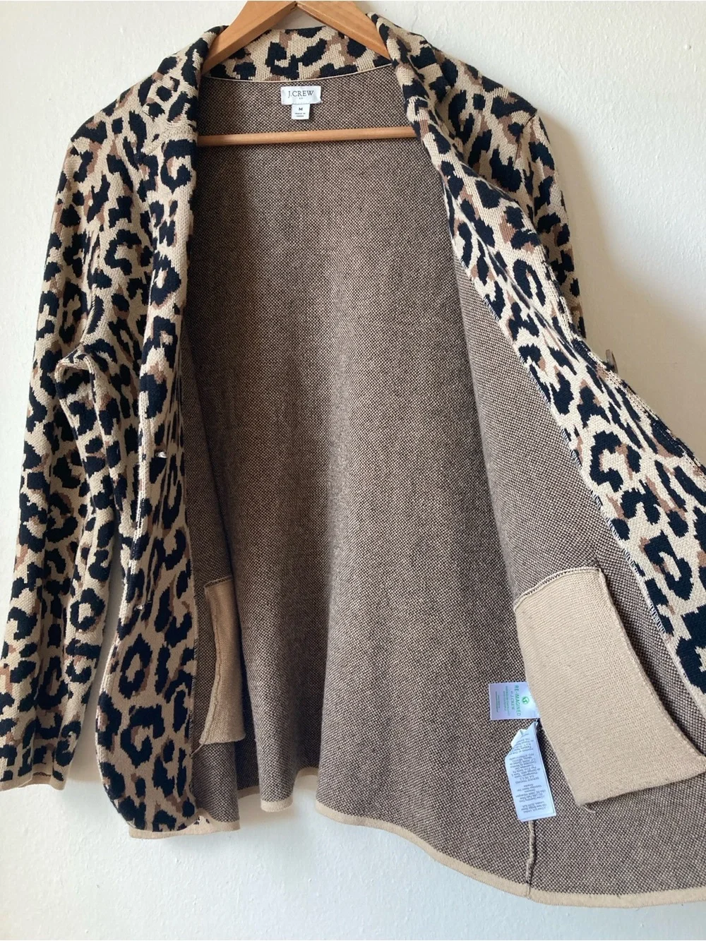 J CREW Leopard Sweater Blazer 100% Cotton 2-Button Size M